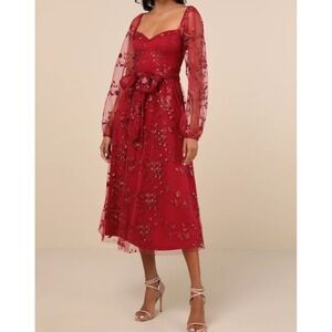 Lulu's Red Floral Midi Dress